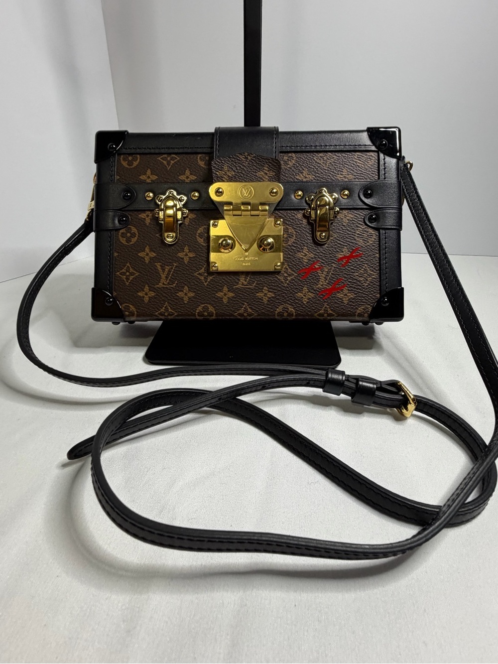 Louis Vuitton Monogram Petite Trunk Crossbody with Black Trim and Gold Hardware